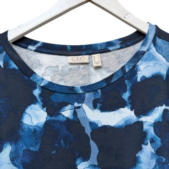 LOGO Lori Goldstein Tunic Top Medium Blue Chiffon Ruffle Long Sleeve Tee NWOT - Picture 3 of 7